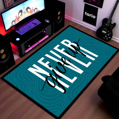 Never Give Up Floor Mat (3 mm Thick) | Minimal Motivational Quote Flat Rug for Bedroom, Office & Workout Spaces