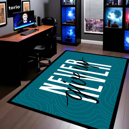 Never Give Up Floor Mat (3 mm Thick) | Minimal Motivational Quote Flat Rug for Bedroom, Office & Workout Spaces