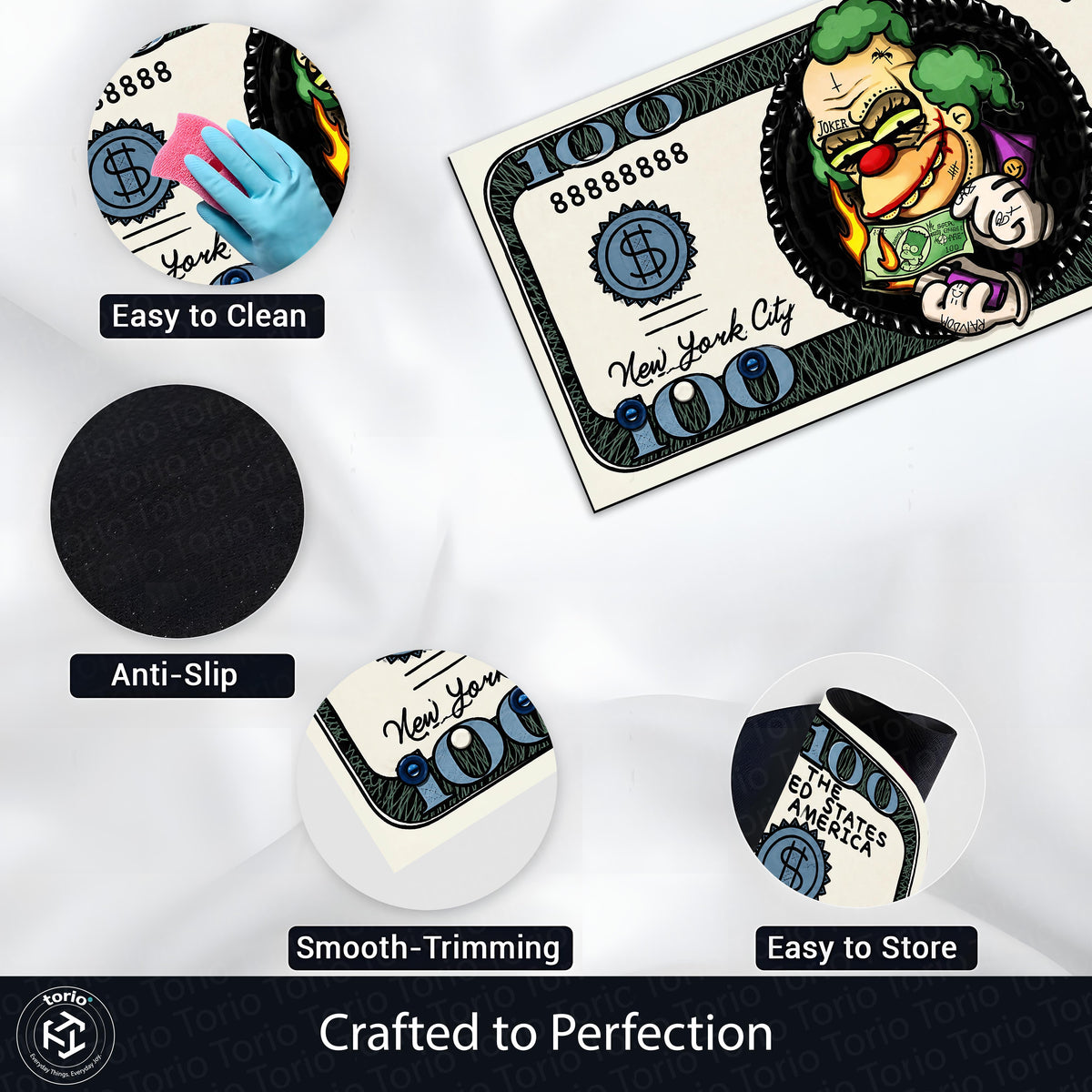 Joker Money Note Flat Rug | Villain Dollar Bill Inspired Bedroom Flat Rug for Gaming Room & DC Comic Decor