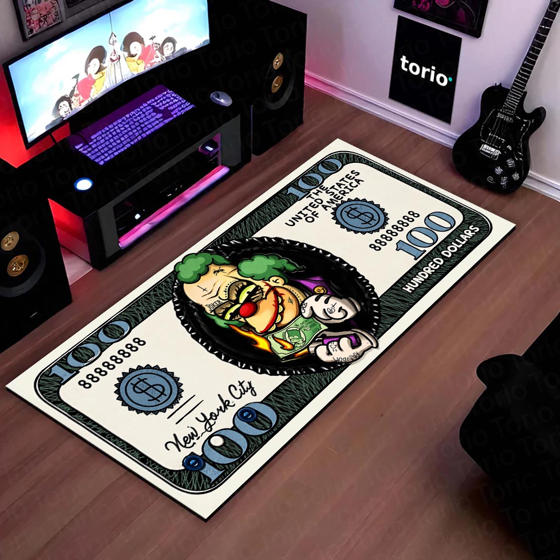 Joker Money Note Flat Rug | Villain Dollar Bill Inspired Bedroom Flat Rug for Gaming Room & DC Comic Decor