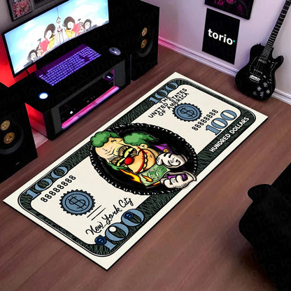 Joker Money Note Flat Rug | Villain Dollar Bill Inspired Bedroom Flat Rug for Gaming Room & DC Comic Decor