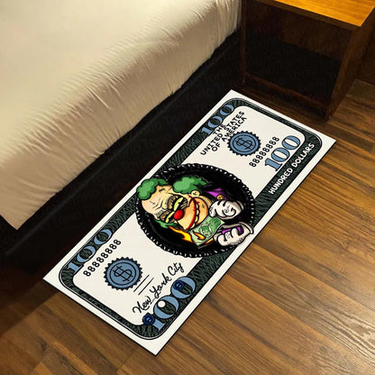 Joker Money Note Flat Rug | Villain Dollar Bill Inspired Bedroom Flat Rug for Gaming Room & DC Comic Decor