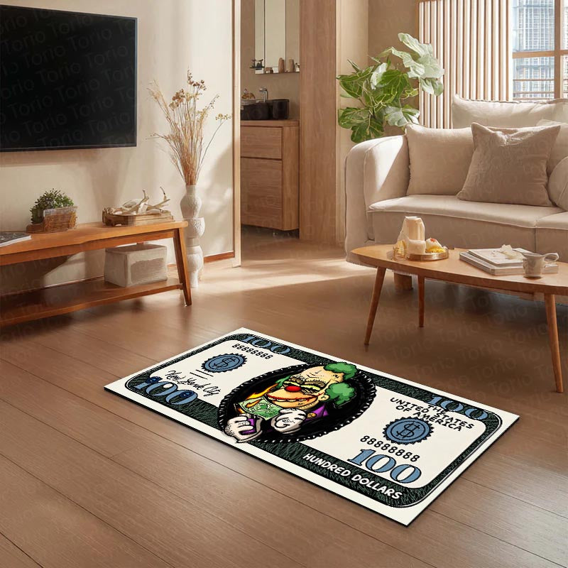 Joker Money Note Flat Rug | Villain Dollar Bill Inspired Bedroom Flat Rug for Gaming Room & DC Comic Decor