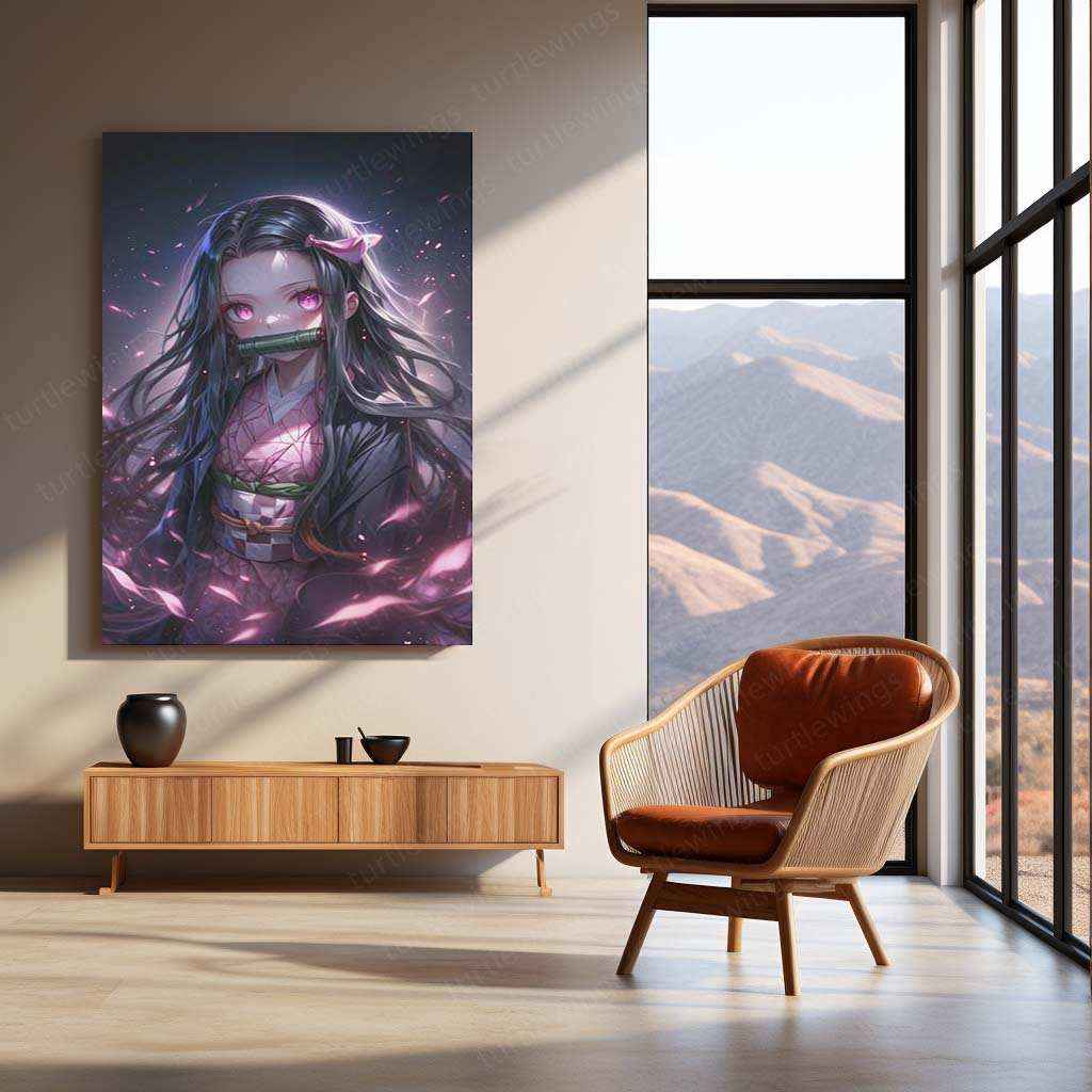 Nezuko Kamado Metal Poster – Demon Slayer’s Fiery Protector | Stunning Nezuko Anime Wall Art - TURTLEWINGS
