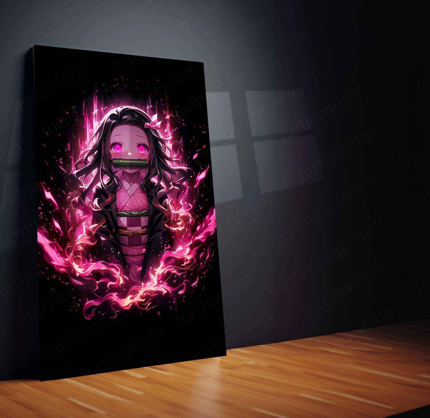 Nezuko Kamado Metal Poster – Demon Slayer’s Fiery Protector | Stunning Nezuko Anime Wall Art 3 - TURTLEWINGS