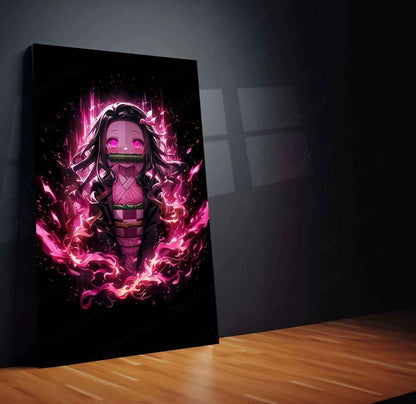 Nezuko Kamado Metal Poster – Demon Slayer’s Fiery Protector | Stunning Nezuko Anime Wall Art 3 - TURTLEWINGS