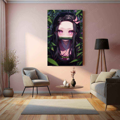 Nezuko Kamado Metal Poster – Demon Slayer’s Fiery Protector | Stunning Nezuko Anime Wall Art 4 - TURTLEWINGS