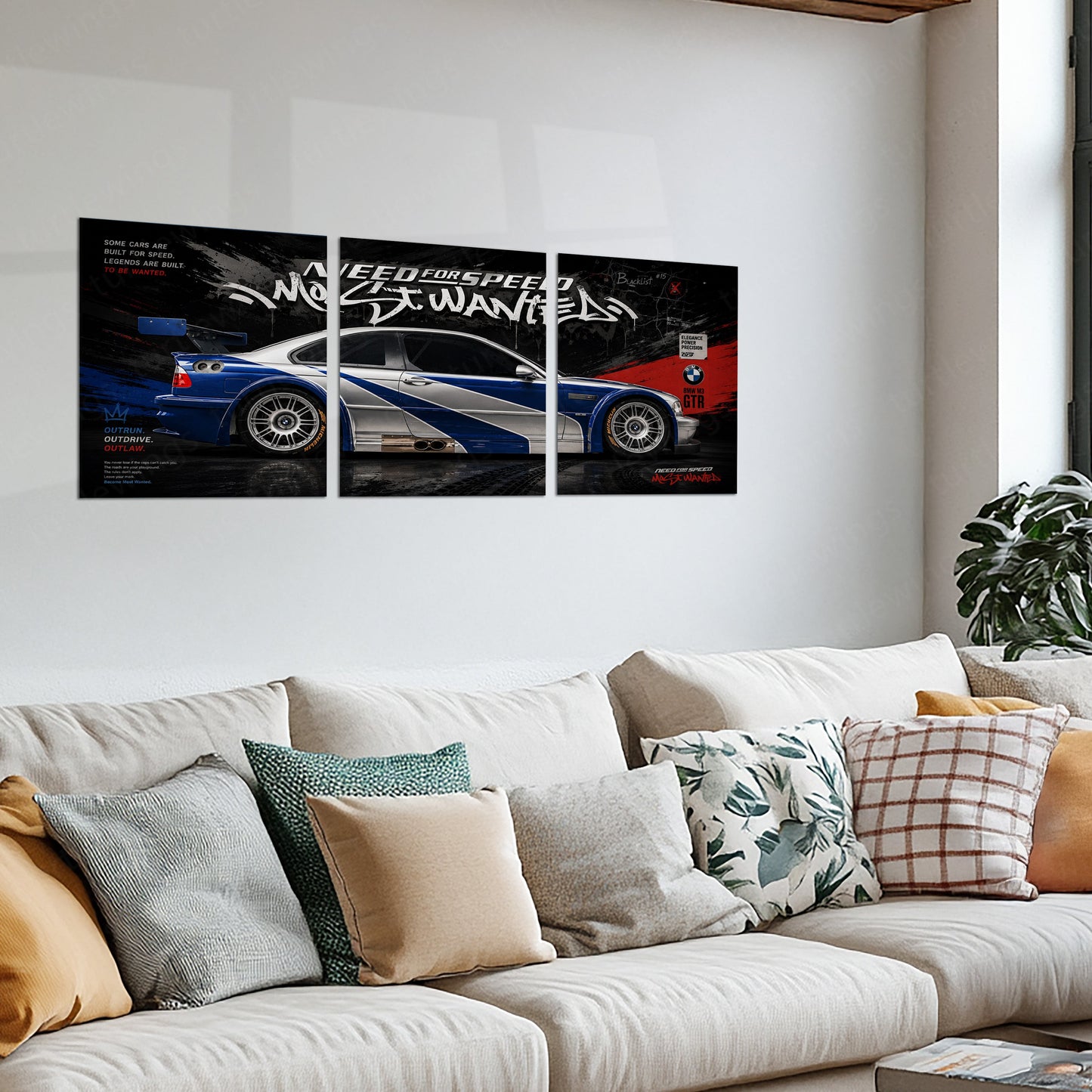 Car Metal Poster Set of 3 | BMW M3 GTR Need for Speed Most Wanted Triptych Wall Art