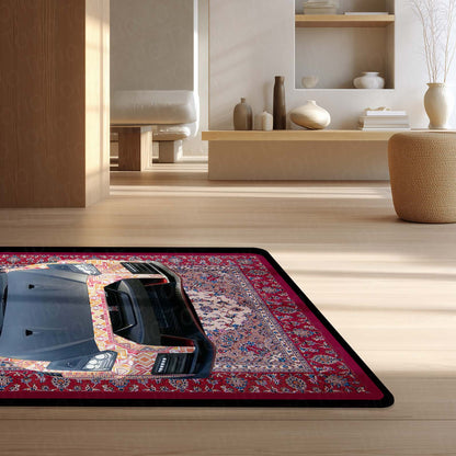 Nissan GT-R R35 Front View Floor Mat | Persian Carpet Style JDM Supercar Flat Rug | Anti-Slip 3mm Absorbent Performance Car Design Mat for Home, Office & Studio