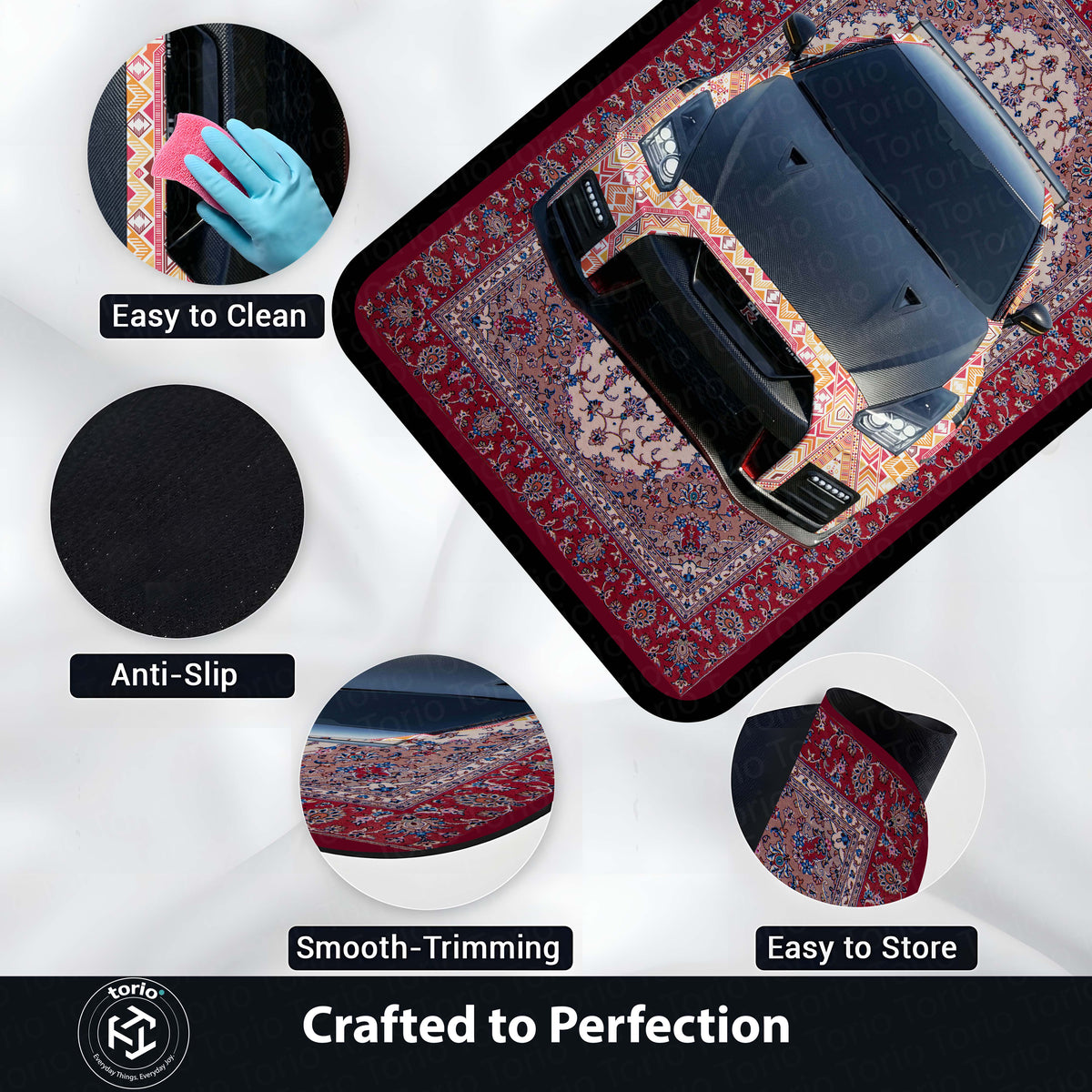 Nissan GT-R R35 Front View Floor Mat | Persian Carpet Style JDM Supercar Flat Rug | Anti-Slip 3mm Absorbent Performance Car Design Mat for Home, Office & Studio