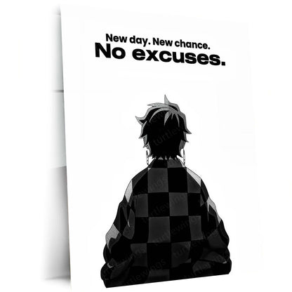 Anime Metal Poster | Tanjiro – No Excuses Metal Poster Anime Motivation Wall Art | New Day Mindset Metal Frame