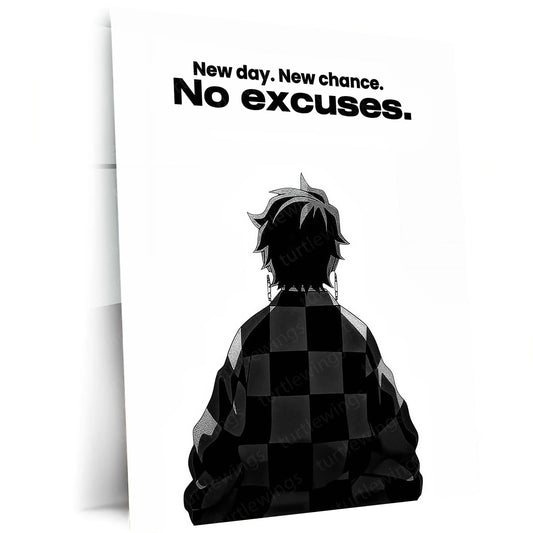 Anime Metal Poster | Tanjiro – No Excuses Metal Poster Anime Motivation Wall Art | New Day Mindset Metal Frame