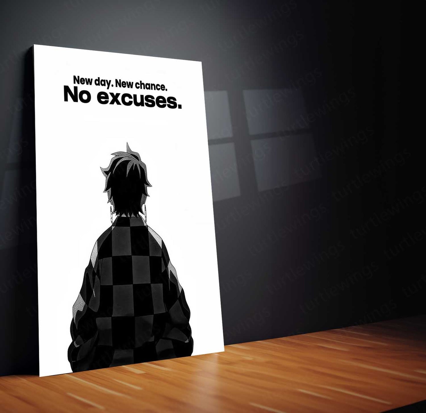 Anime Metal Poster | Tanjiro – No Excuses Metal Poster Anime Motivation Wall Art | New Day Mindset Metal Frame
