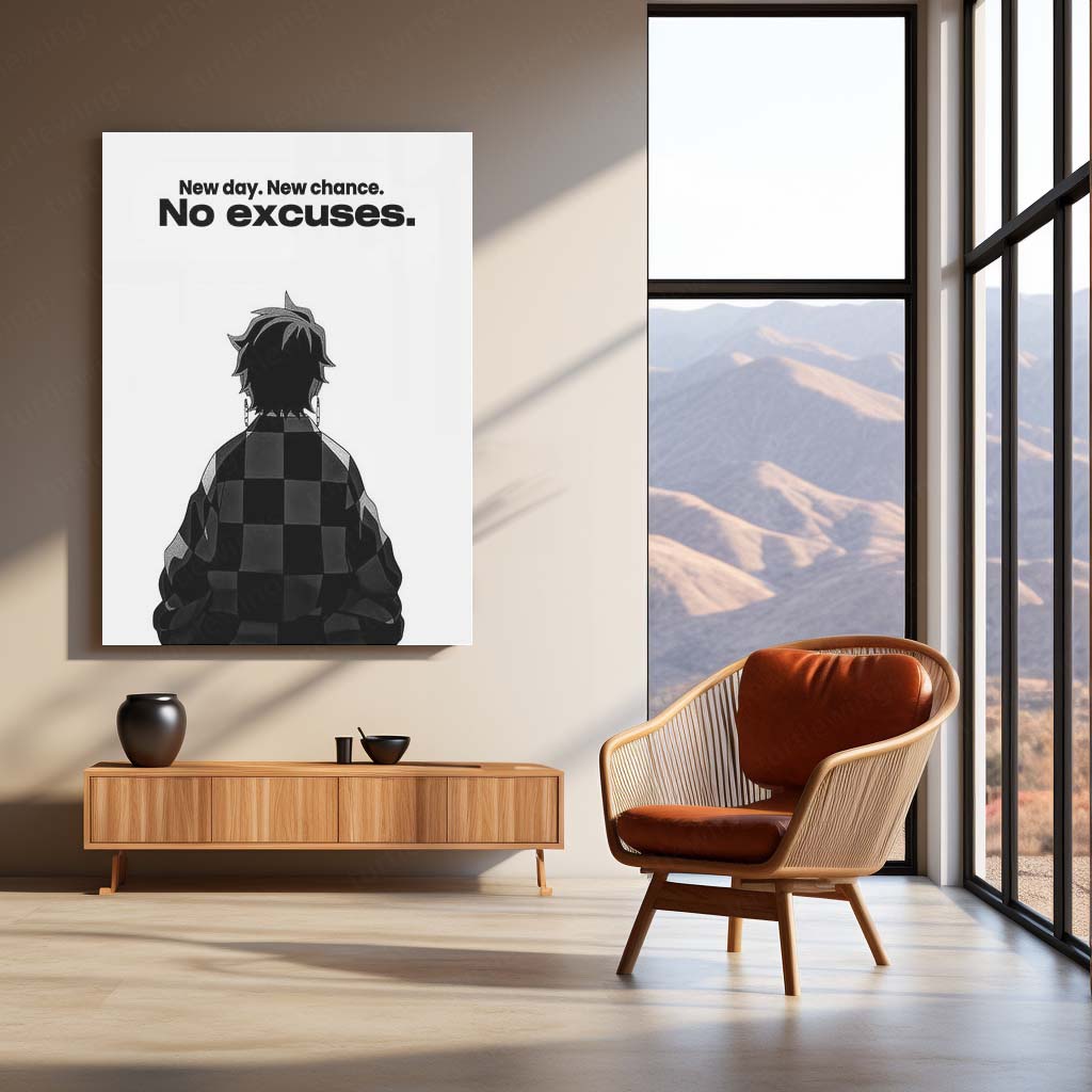 Anime Metal Poster | Tanjiro – No Excuses Metal Poster Anime Motivation Wall Art | New Day Mindset Metal Frame