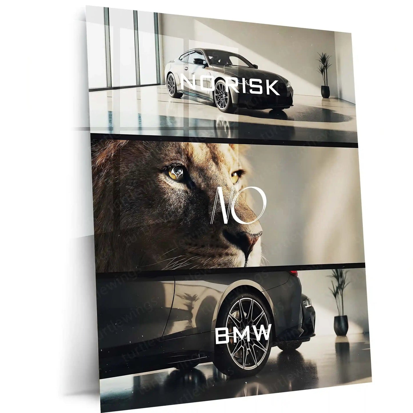 Quote Metal Poster | No Risk, No BMW Metal Frame Luxury Ambition Wall Art | Elite Hustle & High-Reward Mindset Quote Metal Poster - TURTLEWINGS 