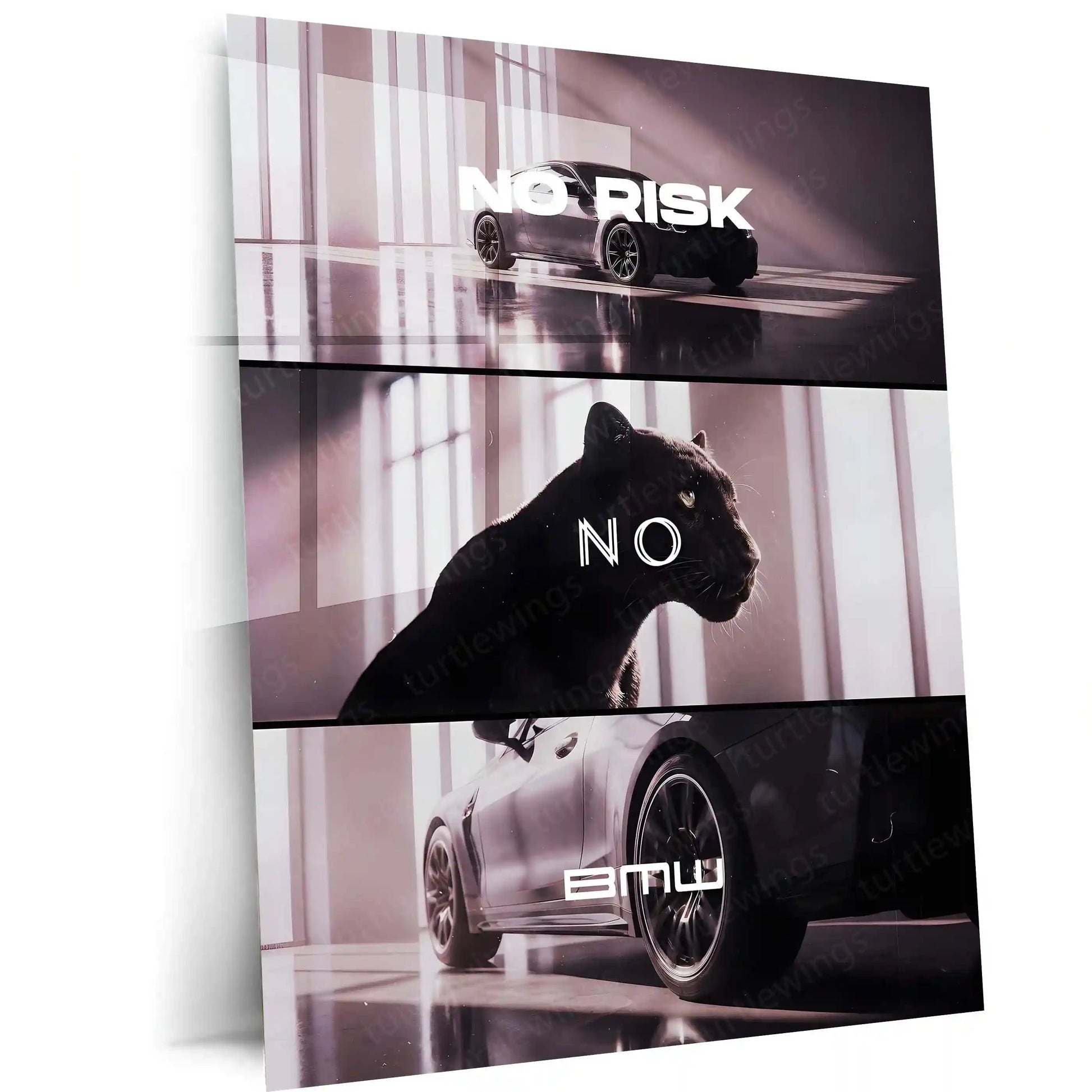 Quote Metal Poster | No Risk, No BMW Metal Frame Luxury Ambition Wall Art | Elite Hustle & High-Reward Mindset Quote Metal Poster 01 - TURTLEWINGS 