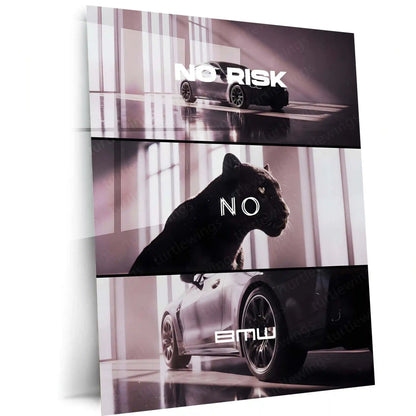 Quote Metal Poster | No Risk, No BMW Metal Frame Luxury Ambition Wall Art | Elite Hustle & High-Reward Mindset Quote Metal Poster 01 - TURTLEWINGS 