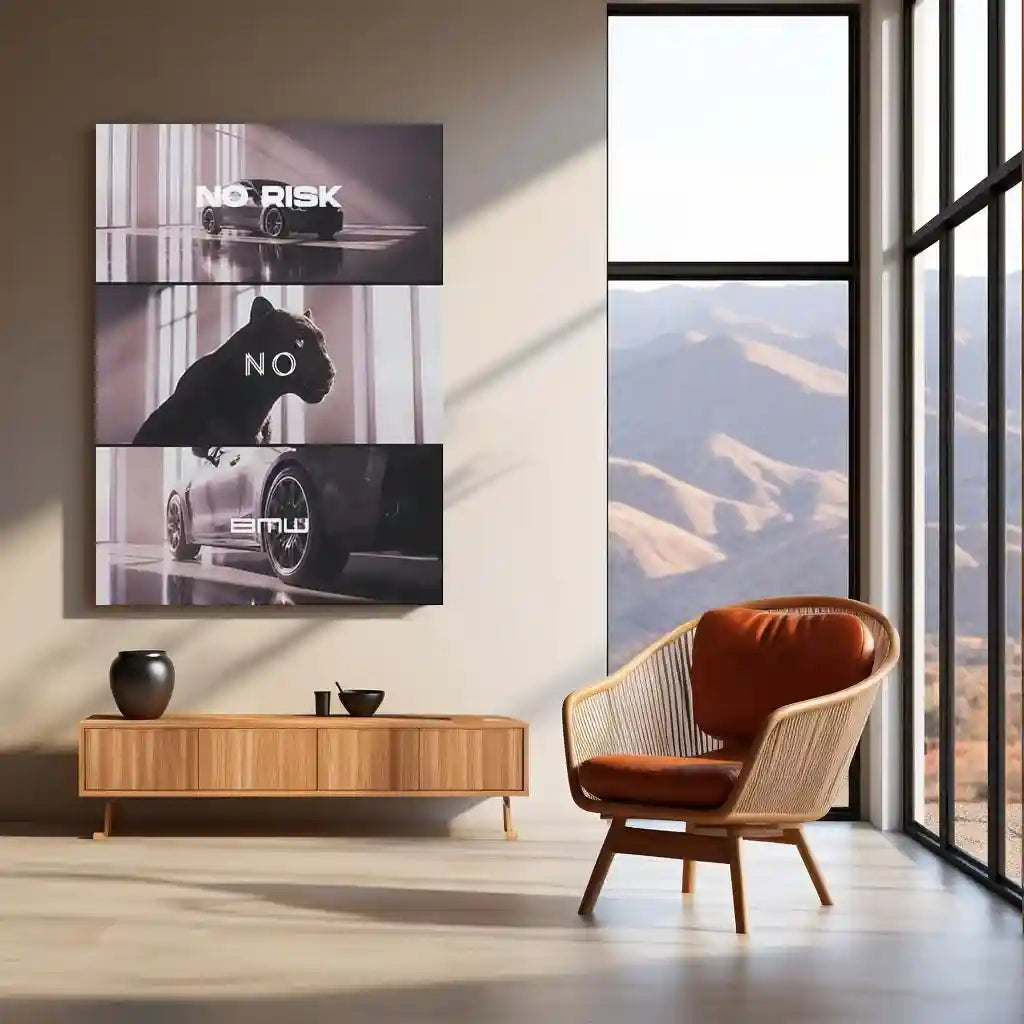 Quote Metal Poster | No Risk, No BMW Metal Frame Luxury Ambition Wall Art | Elite Hustle & High-Reward Mindset Quote Metal Poster 01 - TURTLEWINGS 