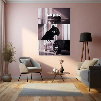 Quote Metal Poster | No Risk, No BMW Metal Frame Luxury Ambition Wall Art | Elite Hustle & High-Reward Mindset Quote Metal Poster 01 - TURTLEWINGS 