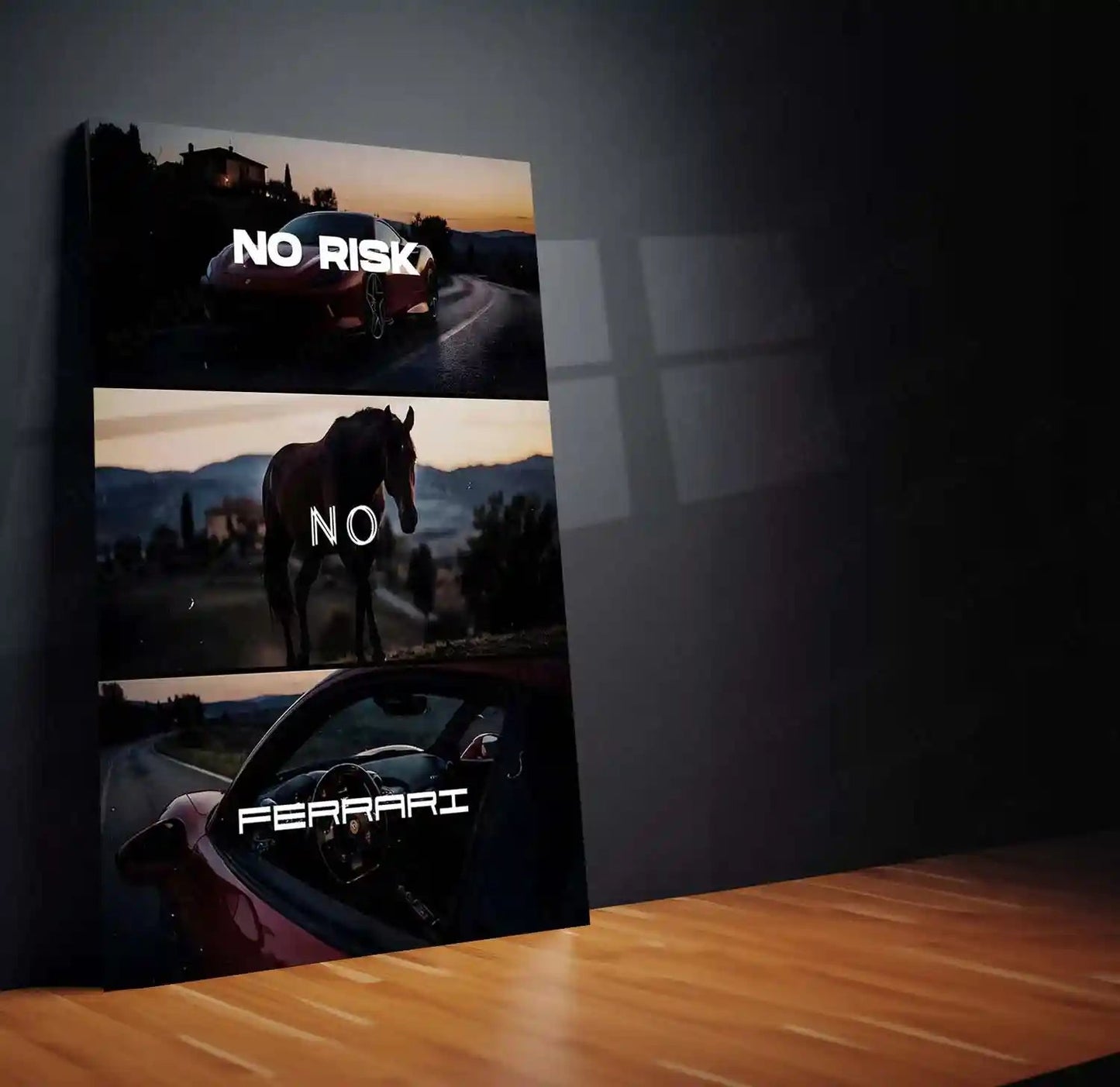 Quote Metal Poster | No Risk, No Ferrari Metal Frame Italian Performance Ambition Wall Art | Speed, Prestige & Elite Mindset Quote Metal Poster - TURTLEWINGS 