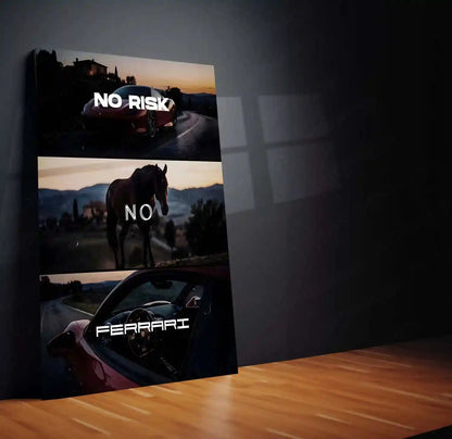 Quote Metal Poster | No Risk, No Ferrari Metal Frame Italian Performance Ambition Wall Art | Speed, Prestige & Elite Mindset Quote Metal Poster - TURTLEWINGS 