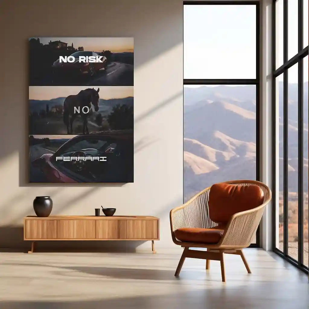 Quote Metal Poster | No Risk, No Ferrari Metal Frame Italian Performance Ambition Wall Art | Speed, Prestige & Elite Mindset Quote Metal Poster - TURTLEWINGS 