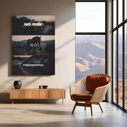 Quote Metal Poster | No Risk, No Ferrari Metal Frame Italian Performance Ambition Wall Art | Speed, Prestige & Elite Mindset Quote Metal Poster - TURTLEWINGS 