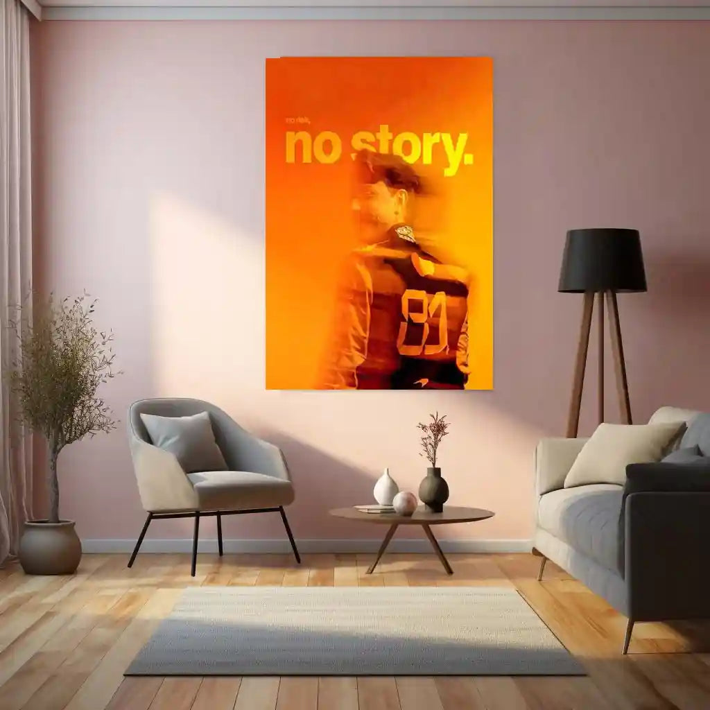 Quote Metal Poster | Oscar Piastri – No Risk, No Story Metal Frame Modern F1 Courage Wall Art | Fearless Decisions & Future Champion Mindset Quote Metal Poster - TURTLEWINGS 