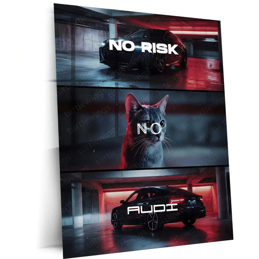 Quote Metal Poster | No Risk, No Audi Metal Frame Precision Performance & German Engineering Mindset Wall Art | Bold Decisions Luxury Car Quote Metal Poster - TURTLEWINGS 