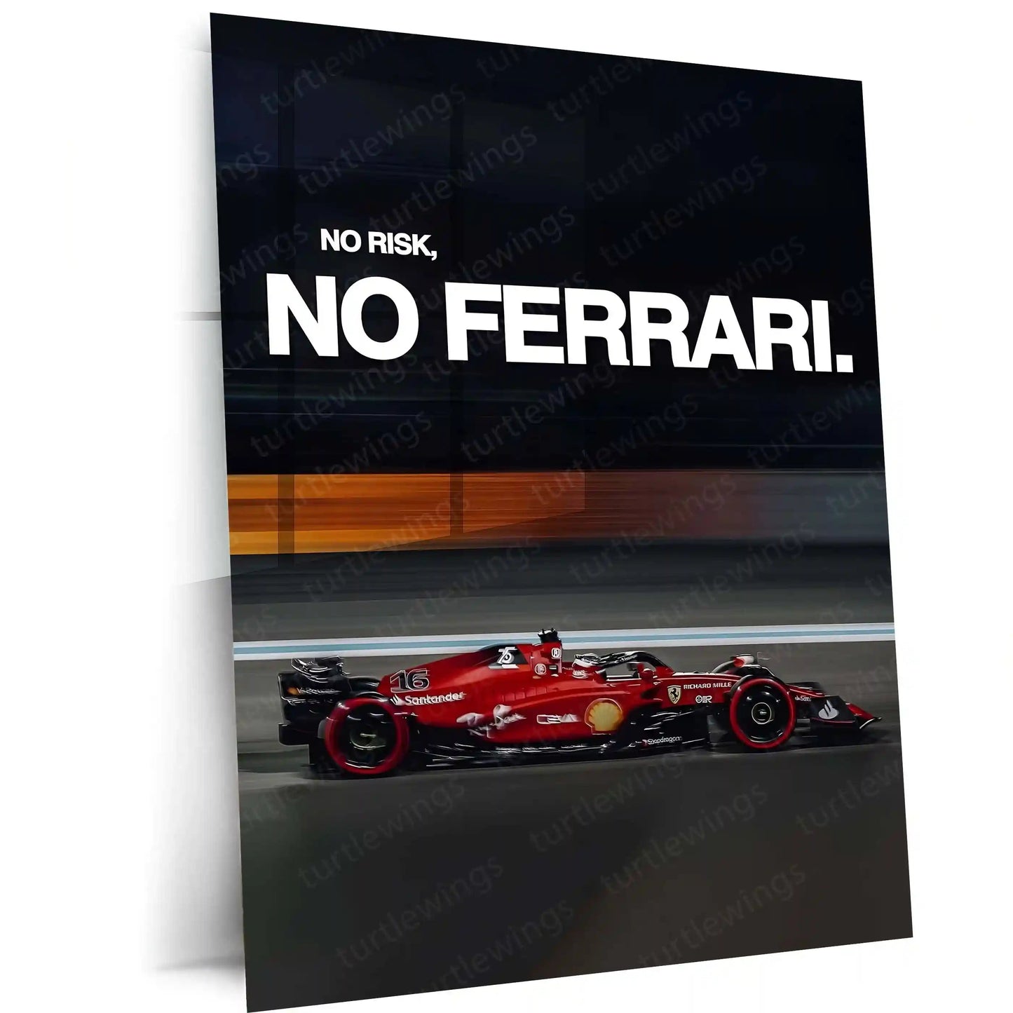 Quote Metal Poster | No Risk, No Ferrari Metal Frame Italian Performance Ambition Wall Art | Speed, Prestige & Elite Mindset Quote Metal Poster 01 - TURTLEWINGS 