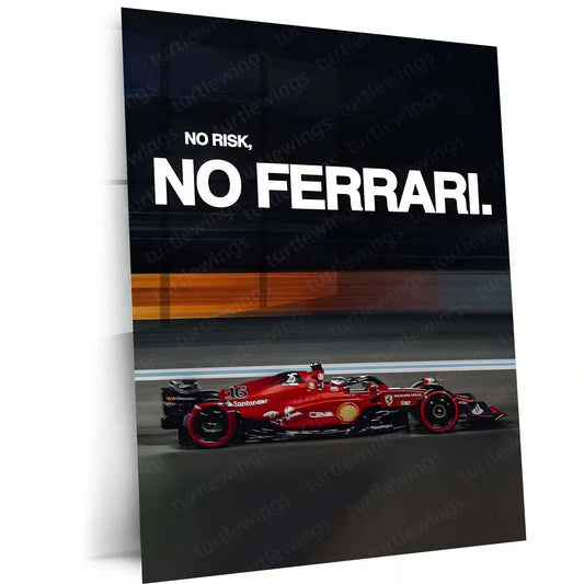 Quote Metal Poster | No Risk, No Ferrari Metal Frame Italian Performance Ambition Wall Art | Speed, Prestige & Elite Mindset Quote Metal Poster 01 - TURTLEWINGS 