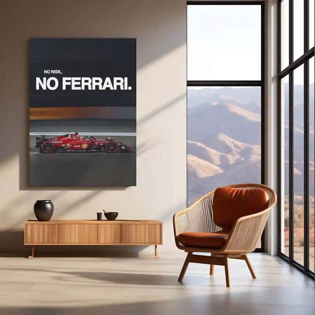 Quote Metal Poster | No Risk, No Ferrari Metal Frame Italian Performance Ambition Wall Art | Speed, Prestige & Elite Mindset Quote Metal Poster 01 - TURTLEWINGS 