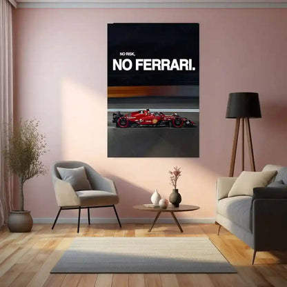 Quote Metal Poster | No Risk, No Ferrari Metal Frame Italian Performance Ambition Wall Art | Speed, Prestige & Elite Mindset Quote Metal Poster 01 - TURTLEWINGS 