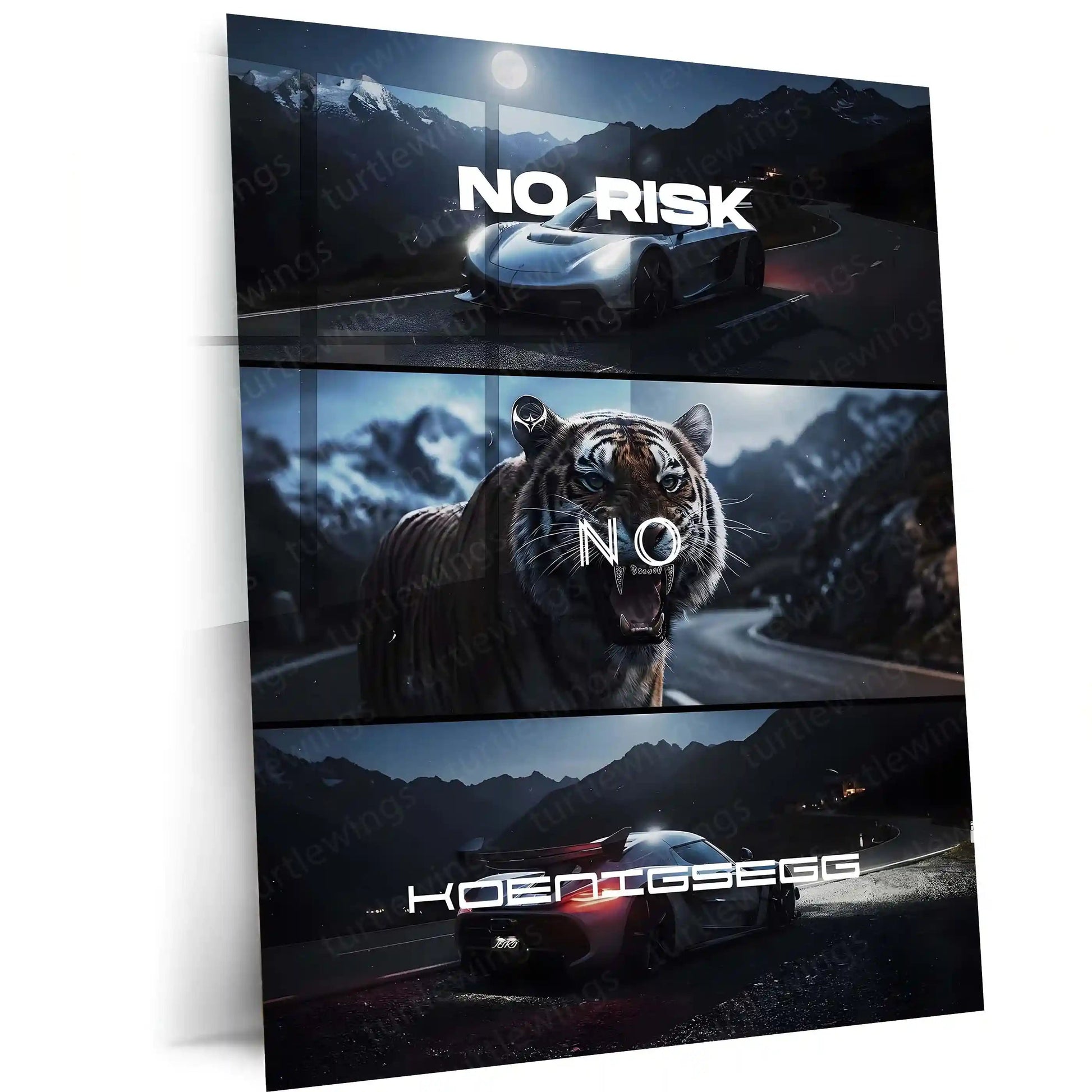 Quote Metal Poster | No Risk, No Koenigsegg Metal Frame Extreme Performance, Hypercar Legacy & Fearless Innovation Wall Art | Ultimate Speed Quote Metal Poster - TURTLEWINGS 
