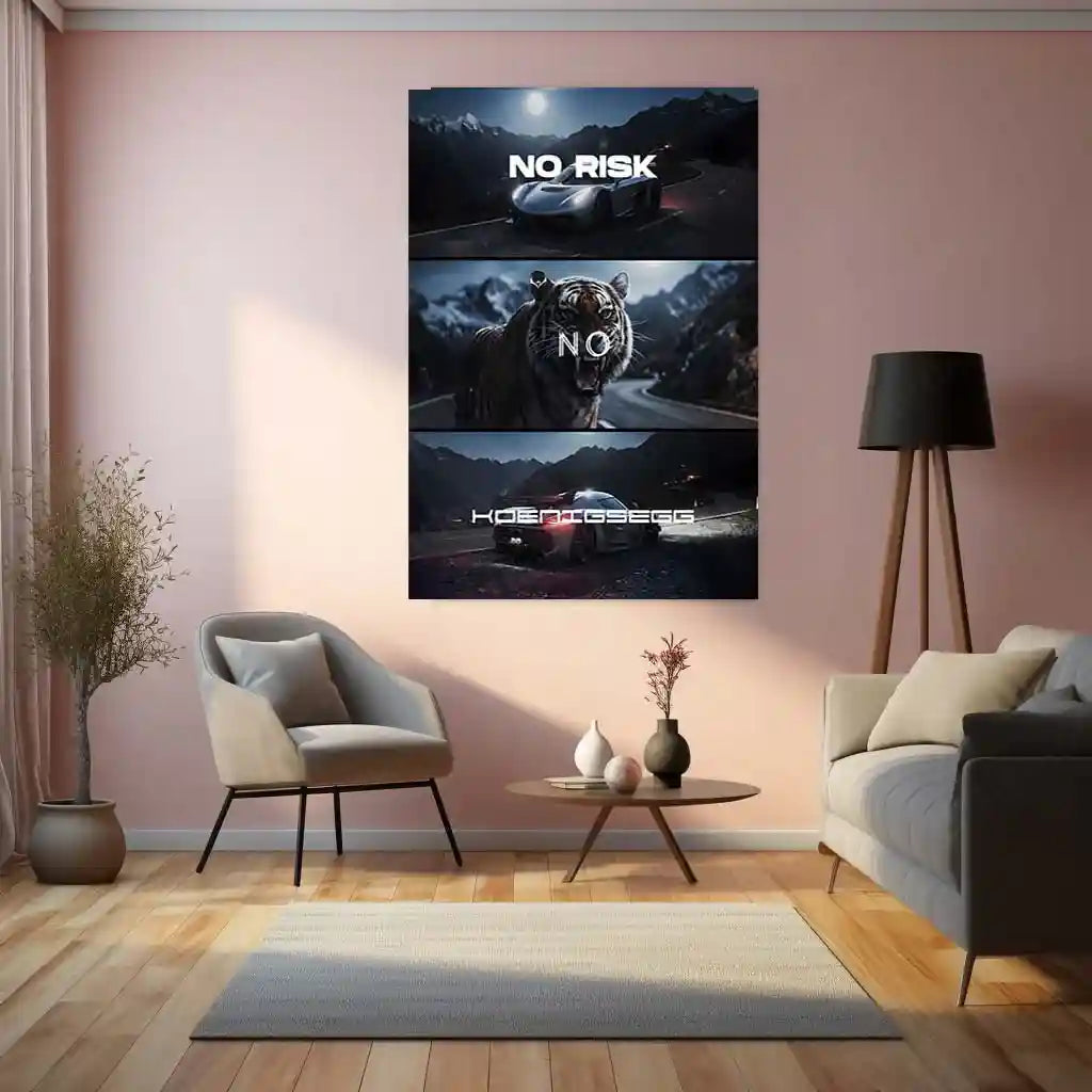 Quote Metal Poster | No Risk, No Koenigsegg Metal Frame Extreme Performance, Hypercar Legacy & Fearless Innovation Wall Art | Ultimate Speed Quote Metal Poster - TURTLEWINGS 