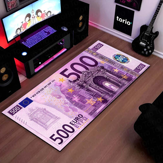 €100 Euro Banknote Money Flat Rug | Luxury Currency Bedroom Bedside Runner for Modern Home Decor