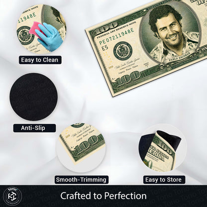 Pablo Escobar $100 Dollar Money Flat Rug | Luxury Currency Bedroom Bedside Runner for Modern Home Decor