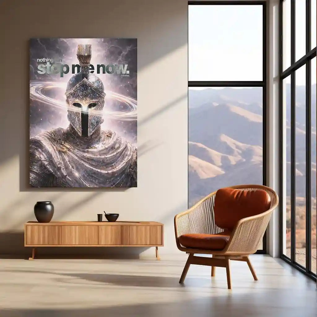 Quote Metal Poster | “Nothing Can Stop Me Now” Warrior Quote Metal Frame Wall Art | Spartan Helmet Motivation Poster | Premium Gym & Office Decor - TURTLEWINGS