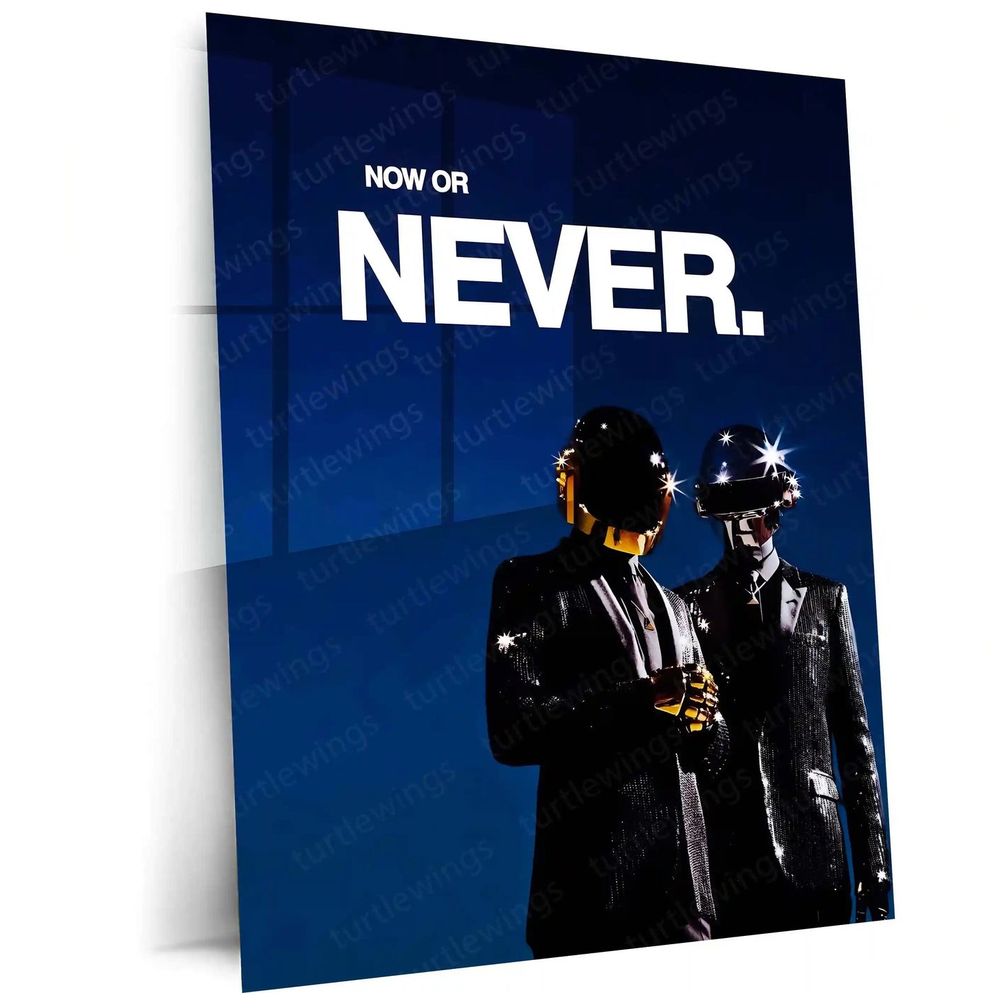 Quote Metal Poster | Daft Punk – Now or Never Metal Frame Time-Is-Now Execution Mindset Quote Wall Art | Action Over Delay Futuristic Metal Poster - TURTLEWINGS