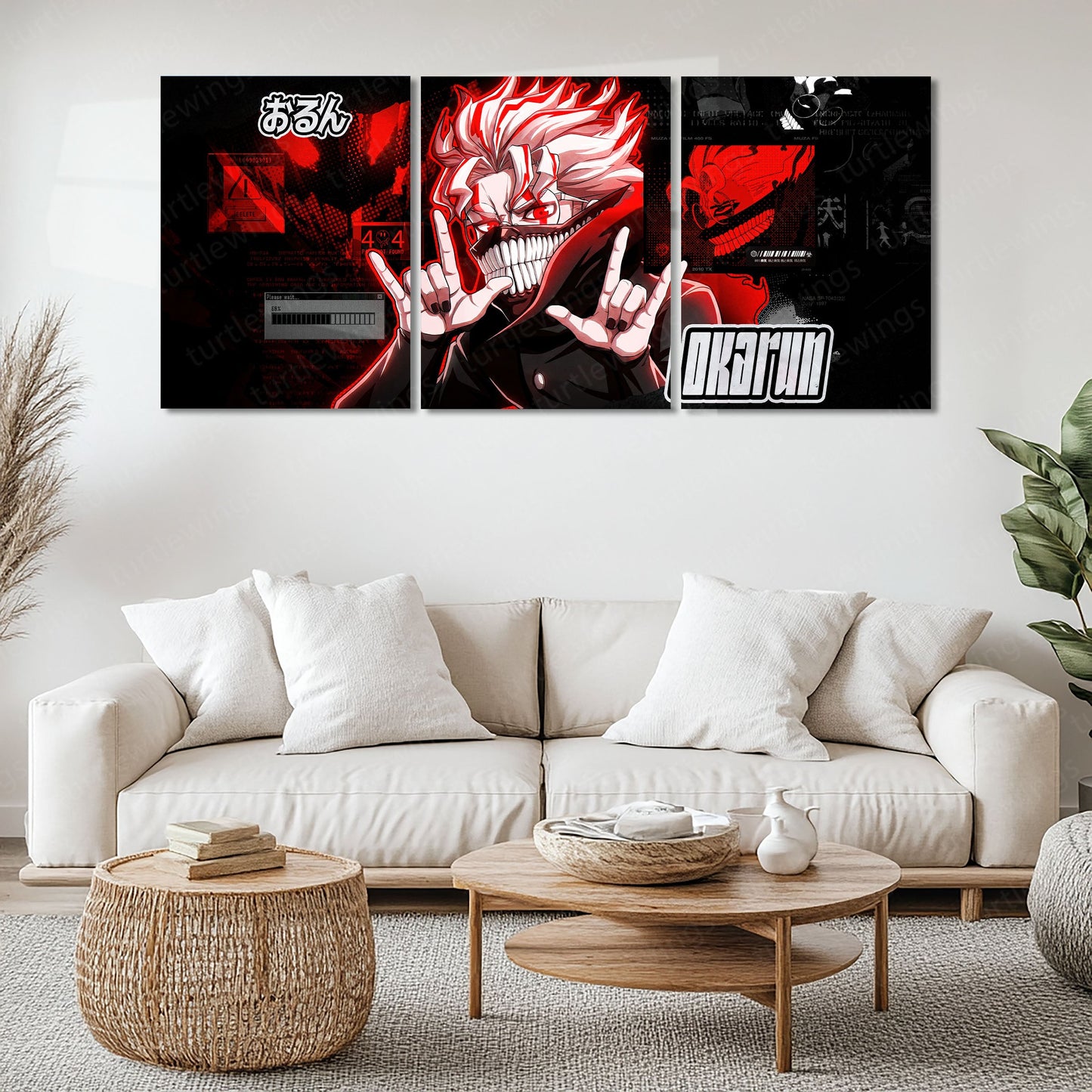 Anime Metal Poster Set of 3 | Okarun Dandadan Red Aura Triptych Wall Art