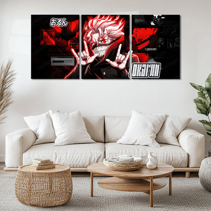 Anime Metal Poster Set of 3 | Okarun Dandadan Red Aura Triptych Wall Art