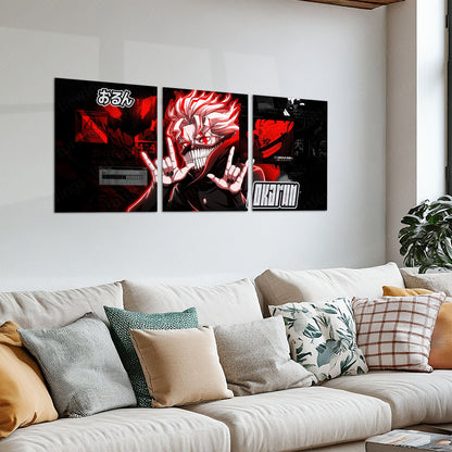 Anime Metal Poster Set of 3 | Okarun Dandadan Red Aura Triptych Wall Art