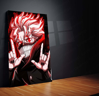 Anime Metal Poster Set of 3 | Okarun Dandadan Red Aura Triptych Wall Art