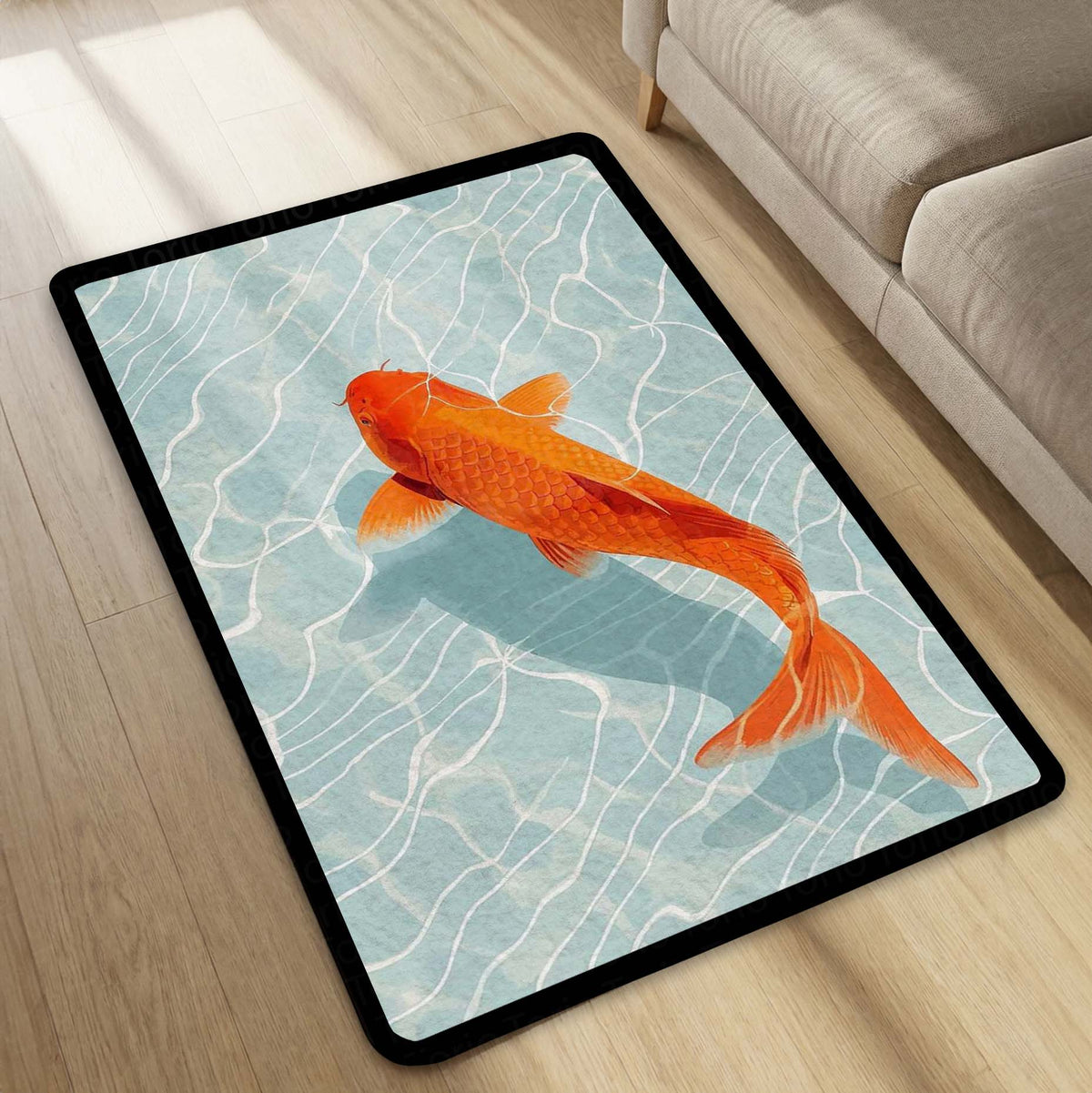 Japanese Koi Fish Area Flat Rug | Zen Orange Koi Pond Floor Mat | Aesthetic Nature Inspired Flat Rug | Minimalist Room Decor Carpet for Bedroom, Gaming Setup & Living Room