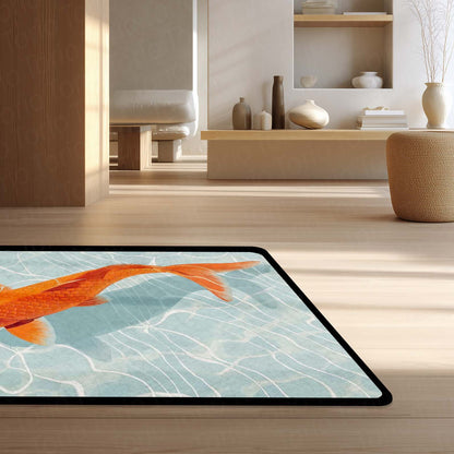 Japanese Koi Fish Area Flat Rug | Zen Orange Koi Pond Floor Mat | Aesthetic Nature Inspired Flat Rug | Minimalist Room Decor Carpet for Bedroom, Gaming Setup & Living Room