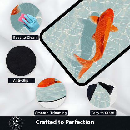 Japanese Koi Fish Area Flat Rug | Zen Orange Koi Pond Floor Mat | Aesthetic Nature Inspired Flat Rug | Minimalist Room Decor Carpet for Bedroom, Gaming Setup & Living Room