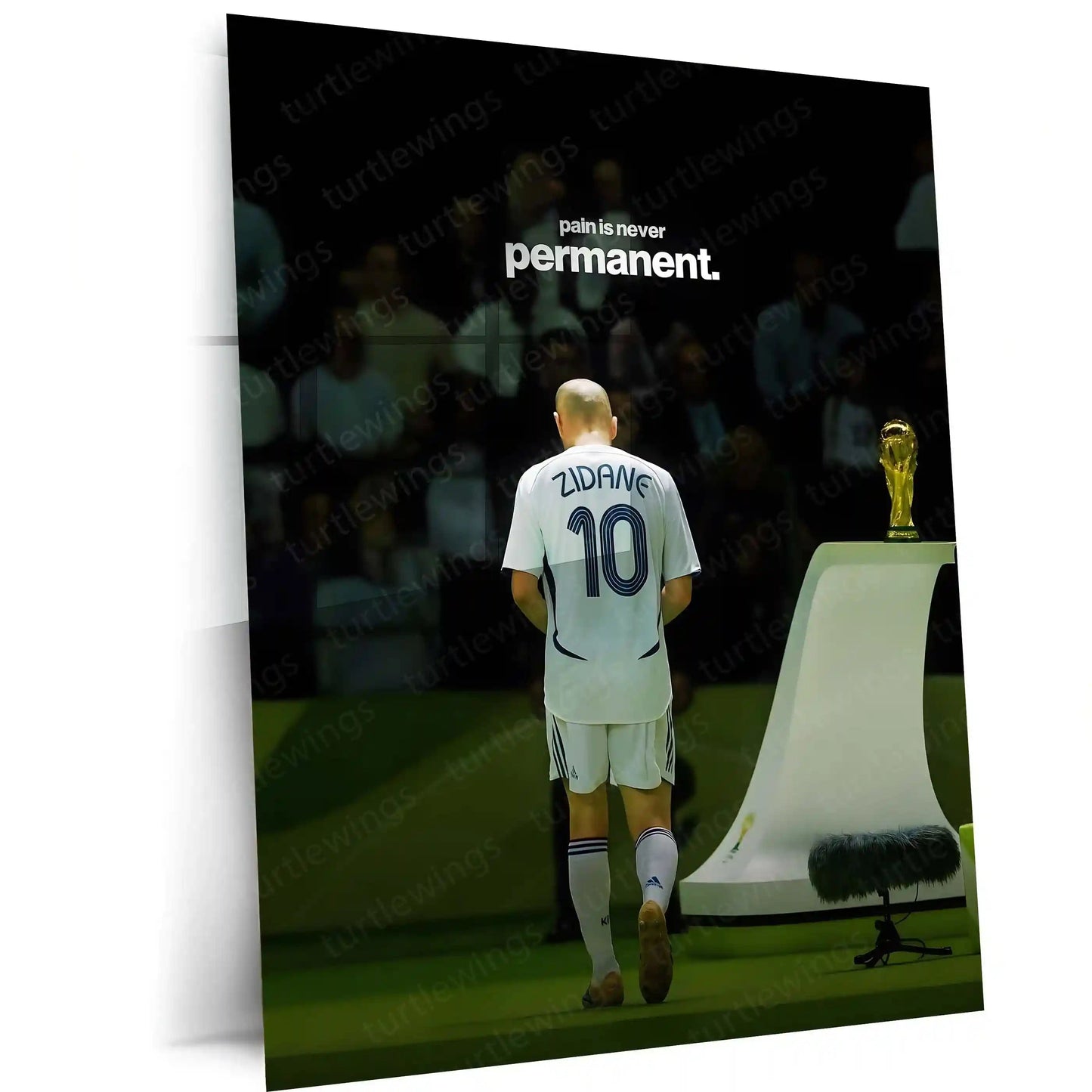 Quote Metal Poster | Zinedine Zidane – Pain Is Never Permanent Metal Frame Legacy Resilience & Champion Comeback Quote Wall Art | Timeless Football Mindset Metal Poster - TURTLEWINGS