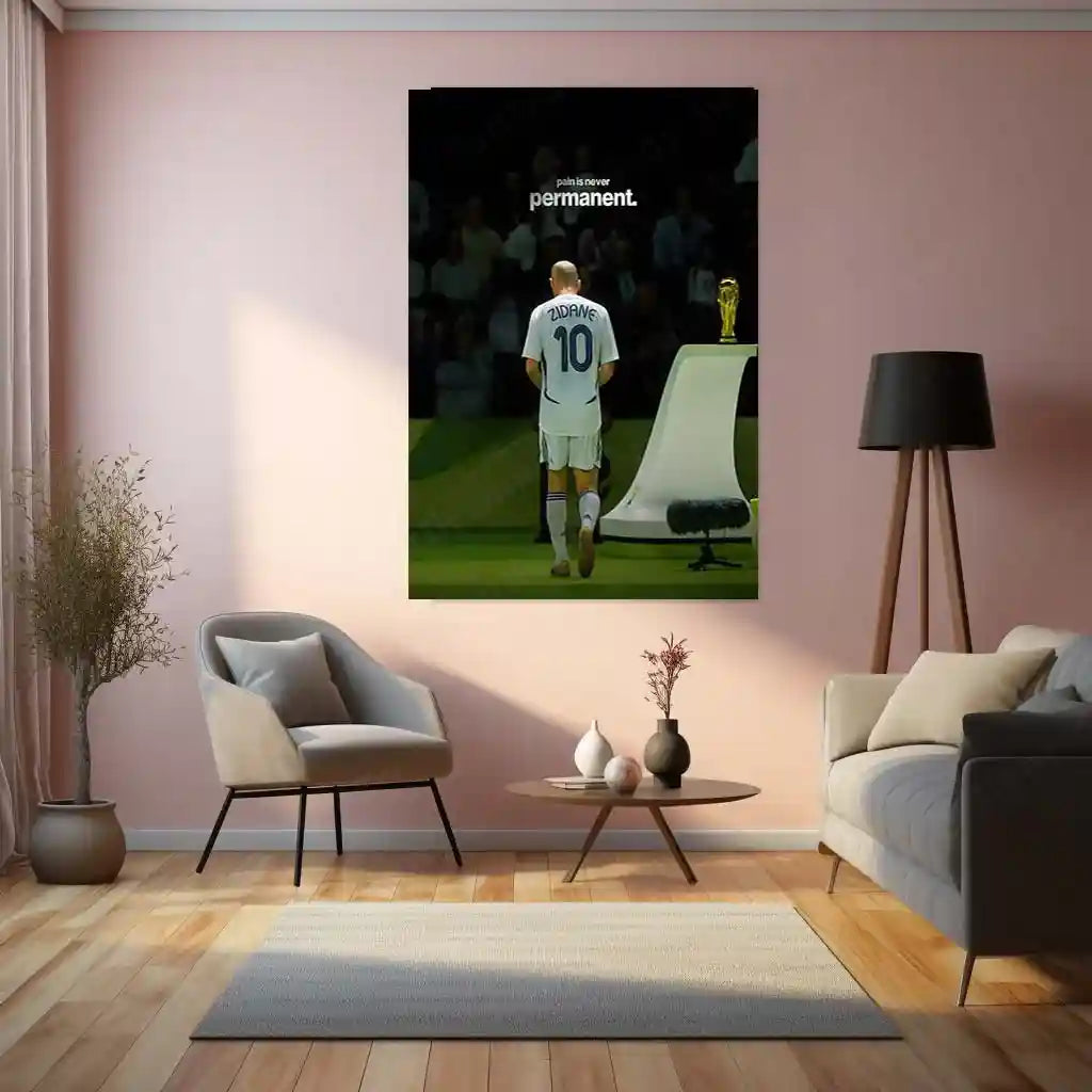 Quote Metal Poster | Zinedine Zidane – Pain Is Never Permanent Metal Frame Legacy Resilience & Champion Comeback Quote Wall Art | Timeless Football Mindset Metal Poster - TURTLEWINGS