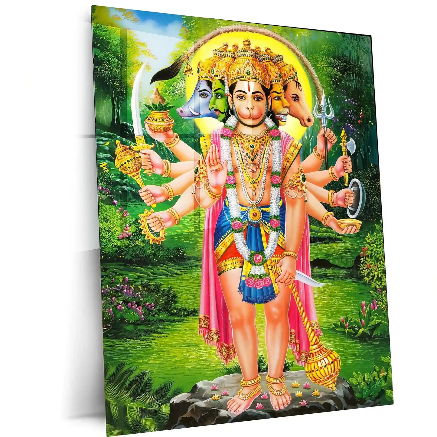 Spiritual God Metal Poster | Panchamukhi Hanuman Metal Poster | Divine Protection Wall Art | Spiritual Decor for Home - TURTLEWINGS