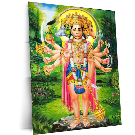 Spiritual God Metal Poster | Panchamukhi Hanuman Metal Poster | Divine Protection Wall Art | Spiritual Decor for Home - TURTLEWINGS